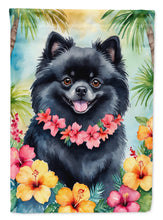 Load image into Gallery viewer, Pomeranian Luau Garden Flag – Tropical Dog Decor with Hibiscus &amp; Palm Leaves