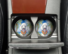 Load image into Gallery viewer, White Poodle Luau Car Coasters – Set of 2 - Absorbent Stone with Fun &amp; Functional Artwork