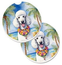 Load image into Gallery viewer, White Poodle Luau Car Coasters – Set of 2 - Absorbent Stone with Fun &amp; Functional Artwork