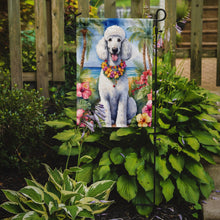 Load image into Gallery viewer, White Poodle Luau Garden Flag – Tropical Dog Decor with Hibiscus &amp; Palm Leaves