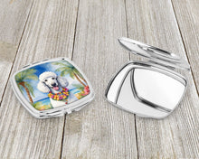 Load image into Gallery viewer, White Poodle Luau Compact Mirror – Stylish Purse Mirror with Artistic Covers