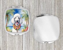 Load image into Gallery viewer, White Poodle Luau Compact Mirror – Stylish Purse Mirror with Artistic Covers