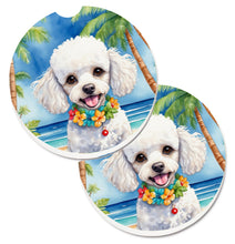 Load image into Gallery viewer, White Poodle Luau Car Coasters – Set of 2 - Absorbent Stone with Fun &amp; Functional Artwork