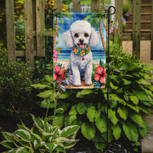 Load image into Gallery viewer, White Poodle Luau Garden Flag – Tropical Dog Decor with Hibiscus &amp; Palm Leaves