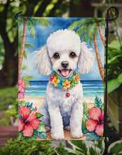 Load image into Gallery viewer, White Poodle Luau Garden Flag – Tropical Dog Decor with Hibiscus &amp; Palm Leaves