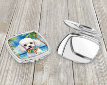 Load image into Gallery viewer, White Poodle Luau Compact Mirror – Stylish Purse Mirror with Artistic Covers
