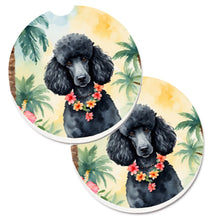 Load image into Gallery viewer, Black Poodle Luau Car Coasters – Set of 2 - Absorbent Stone with Fun &amp; Functional Artwork