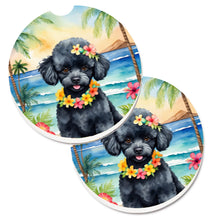 Load image into Gallery viewer, Black Poodle Luau Car Coasters – Set of 2 - Absorbent Stone with Fun &amp; Functional Artwork