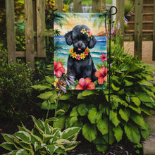 Load image into Gallery viewer, Black Poodle Luau Garden Flag – Tropical Dog Decor with Hibiscus &amp; Palm Leaves