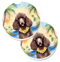 Load image into Gallery viewer, Chocolate Poodle Luau Car Coasters – Set of 2 - Absorbent Stone with Fun &amp; Functional Artwork