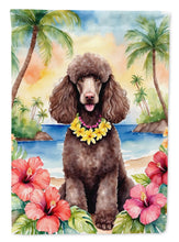 Load image into Gallery viewer, Chocolate Poodle Luau Garden Flag – Tropical Dog Decor with Hibiscus &amp; Palm Leaves