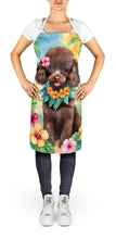 Load image into Gallery viewer, Chocolate Poodle Luau Apron – Artist-Designed Kitchen, BBQ &amp; Craft Apron