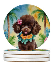 Load image into Gallery viewer, Chocolate Poodle Luau Large Sandstone Coasters Pack of 4