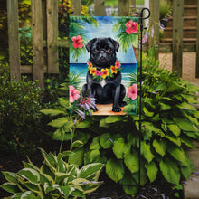 Load image into Gallery viewer, Black Pug Luau Garden Flag – Tropical Dog Decor with Hibiscus &amp; Palm Leaves