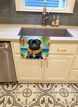 Load image into Gallery viewer, Black Pug Luau Kitchen Towel
