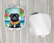 Load image into Gallery viewer, Black Pug Luau Compact Mirror – Stylish Purse Mirror with Artistic Covers