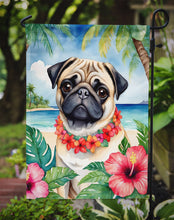Load image into Gallery viewer, Pug Luau Garden Flag – Tropical Dog Decor with Hibiscus &amp; Palm Leaves