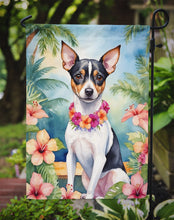 Load image into Gallery viewer, Rat Terrier Luau Garden Flag – Tropical Dog Decor with Hibiscus &amp; Palm Leaves