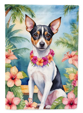 Load image into Gallery viewer, Rat Terrier Luau Garden Flag – Tropical Dog Decor with Hibiscus &amp; Palm Leaves