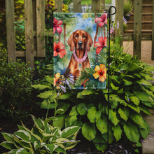 Load image into Gallery viewer, Redbone Coonhound Luau Garden Flag – Tropical Dog Decor with Hibiscus &amp; Palm Leaves
