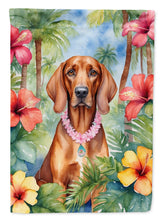 Load image into Gallery viewer, Redbone Coonhound Luau Garden Flag – Tropical Dog Decor with Hibiscus &amp; Palm Leaves