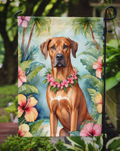 Load image into Gallery viewer, Rhodesian Ridgeback Luau Garden Flag – Tropical Dog Decor with Hibiscus &amp; Palm Leaves