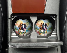 Load image into Gallery viewer, Saint Bernard Luau Car Coasters – Set of 2 - Absorbent Stone with Fun &amp; Functional Artwork