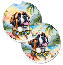 Load image into Gallery viewer, Saint Bernard Luau Car Coasters – Set of 2 - Absorbent Stone with Fun &amp; Functional Artwork