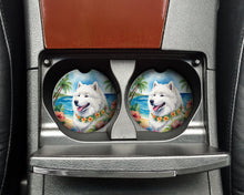 Load image into Gallery viewer, Samoyed Luau Car Coasters – Set of 2 - Absorbent Stone with Fun &amp; Functional Artwork