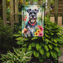 Load image into Gallery viewer, Schnauzer Luau Garden Flag – Tropical Dog Decor with Hibiscus &amp; Palm Leaves