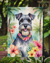 Load image into Gallery viewer, Schnauzer Luau Garden Flag – Tropical Dog Decor with Hibiscus &amp; Palm Leaves