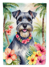 Load image into Gallery viewer, Schnauzer Luau Garden Flag – Tropical Dog Decor with Hibiscus &amp; Palm Leaves
