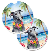 Load image into Gallery viewer, Scottish Deerhound Luau Car Coasters – Set of 2 - Absorbent Stone with Fun &amp; Functional Artwork