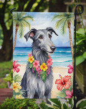 Load image into Gallery viewer, Scottish Deerhound Luau Garden Flag – Tropical Dog Decor with Hibiscus &amp; Palm Leaves