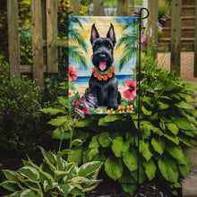 Load image into Gallery viewer, Scottish Terrier Luau Garden Flag – Tropical Dog Decor with Hibiscus &amp; Palm Leaves