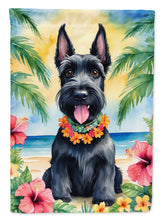 Load image into Gallery viewer, Scottish Terrier Luau Garden Flag – Tropical Dog Decor with Hibiscus &amp; Palm Leaves