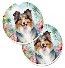 Load image into Gallery viewer, Sheltie Luau Car Coasters – Set of 2 - Absorbent Stone with Fun &amp; Functional Artwork