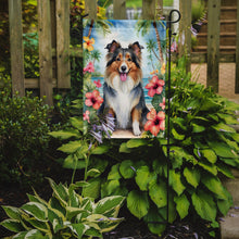 Load image into Gallery viewer, Sheltie Luau Garden Flag – Tropical Dog Decor with Hibiscus &amp; Palm Leaves