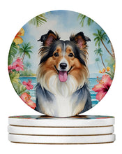 Load image into Gallery viewer, Sheltie Luau Large Sandstone Coasters Pack of 4