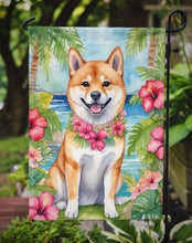 Load image into Gallery viewer, Shiba Inu Luau Garden Flag – Tropical Dog Decor with Hibiscus &amp; Palm Leaves