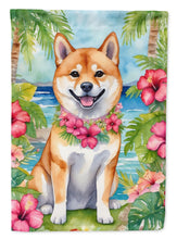 Load image into Gallery viewer, Shiba Inu Luau Garden Flag – Tropical Dog Decor with Hibiscus &amp; Palm Leaves
