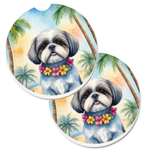 Load image into Gallery viewer, Shih Tzu Luau Car Coasters – Set of 2 - Absorbent Stone with Fun &amp; Functional Artwork