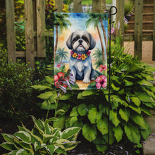 Load image into Gallery viewer, Shih Tzu Luau Garden Flag – Tropical Dog Decor with Hibiscus &amp; Palm Leaves