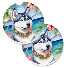 Load image into Gallery viewer, Siberian Husky Luau Car Coasters – Set of 2 - Absorbent Stone with Fun &amp; Functional Artwork