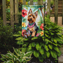 Load image into Gallery viewer, Silky Terrier Luau Garden Flag – Tropical Dog Decor with Hibiscus &amp; Palm Leaves