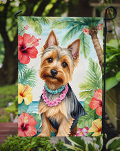 Load image into Gallery viewer, Silky Terrier Luau Garden Flag – Tropical Dog Decor with Hibiscus &amp; Palm Leaves