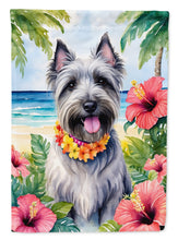 Load image into Gallery viewer, Skye Terrier Luau Garden Flag – Tropical Dog Decor with Hibiscus &amp; Palm Leaves