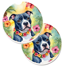 Load image into Gallery viewer, Staffordshire Bull Terrier Luau Car Coasters – Set of 2 - Absorbent Stone with Fun &amp; Functional Artwork