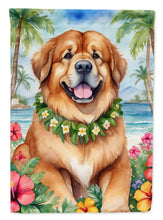 Load image into Gallery viewer, Tibetan Mastiff Luau Garden Flag – Tropical Dog Decor with Hibiscus &amp; Palm Leaves