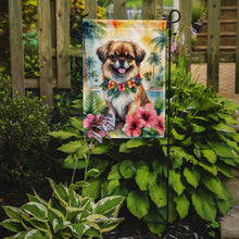 Load image into Gallery viewer, Tibetan Spaniel Luau Garden Flag – Tropical Dog Decor with Hibiscus &amp; Palm Leaves